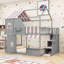 Lit superposé double en bois avec tablettes, escalier et porte-130038246