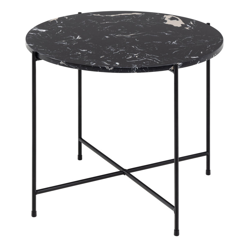 Side Table with Polished Marble Stone 52x40cm, Black Marble