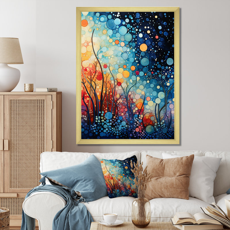 «Colorful Ink River Microscopic Fantasia 5 - Abstract Shapes», art mural, Cadre doré simple, H 40 po x l 30 po