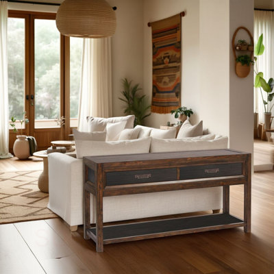 Table de canapé à deux tiroirs, aucun assemblage requis, finition deux tons