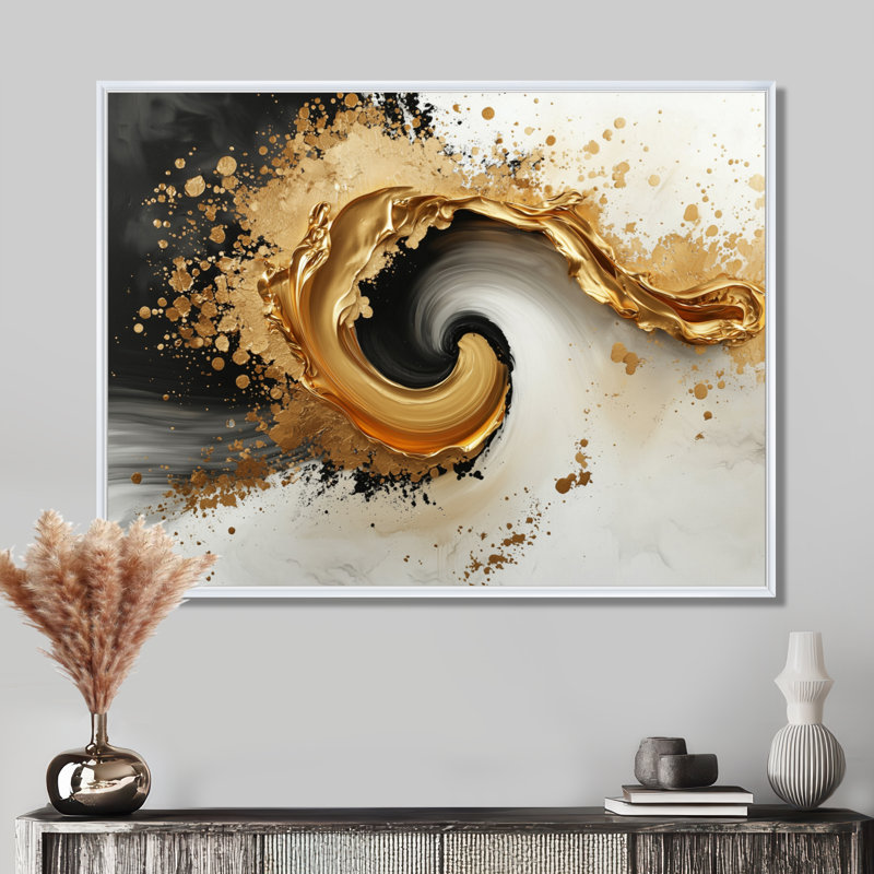 Vagues transitionnelles Goldern, Impression encadrée flottante, H 24 po x l 32 po, Blanc