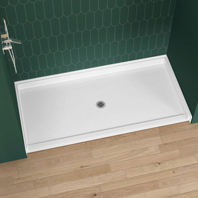 72" L x 36" W ADA Friendly Shower Pan Single Low Threshold Shower Base with Center Drain, Acrylic Slip-Resistant Shower Pan and Base, Glossy White Shower Tray with Drain Assembly, Integrated 3-Sided Tile Flange Shower Base for 3-Wall Alcove Installation