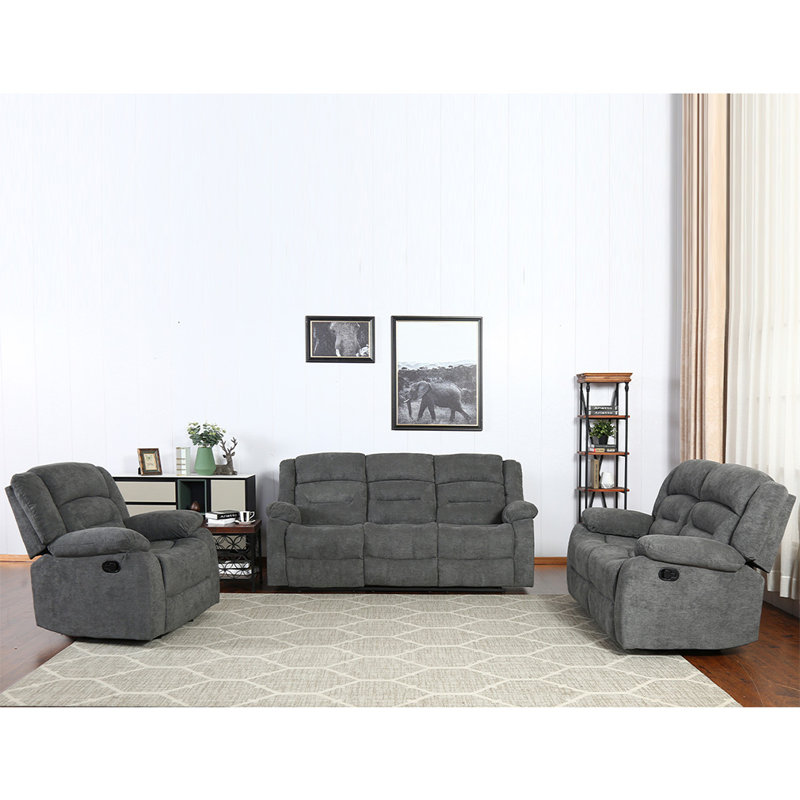 Ensemble de salon inclinable 3 pièces Manneville, Gris