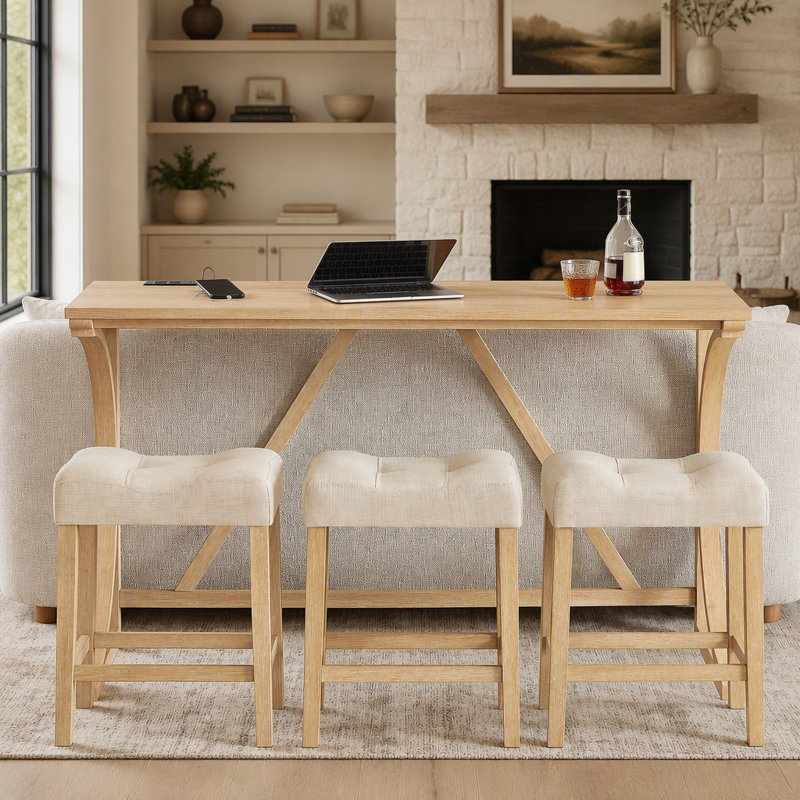 Ensemble de table de bar et tabouret de 59 pouces avec prise de courant, idéal pour les espaces de salle à manger et de salon, peu encombrant et polyvalent