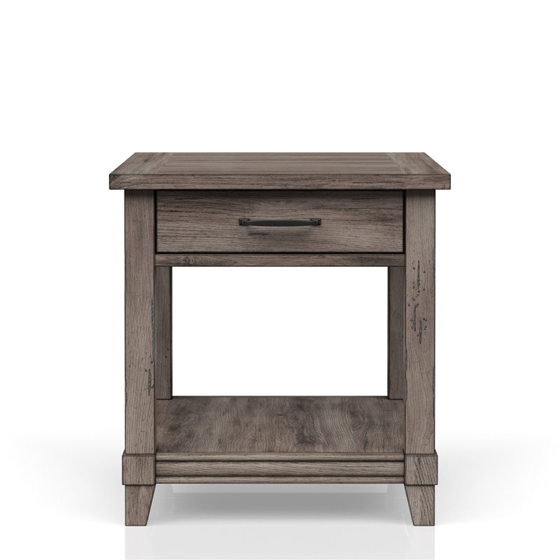 Table de bout rustique grise avec options de rangement et capacité de charge