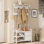  Arbre d'entrée en bois 5-en-1 avec banc à chaussures, portemanteau, crochets, tiroirs et tablette supérieure - Organisateur de maison de campagne moderne pour vestibule ou vestibule