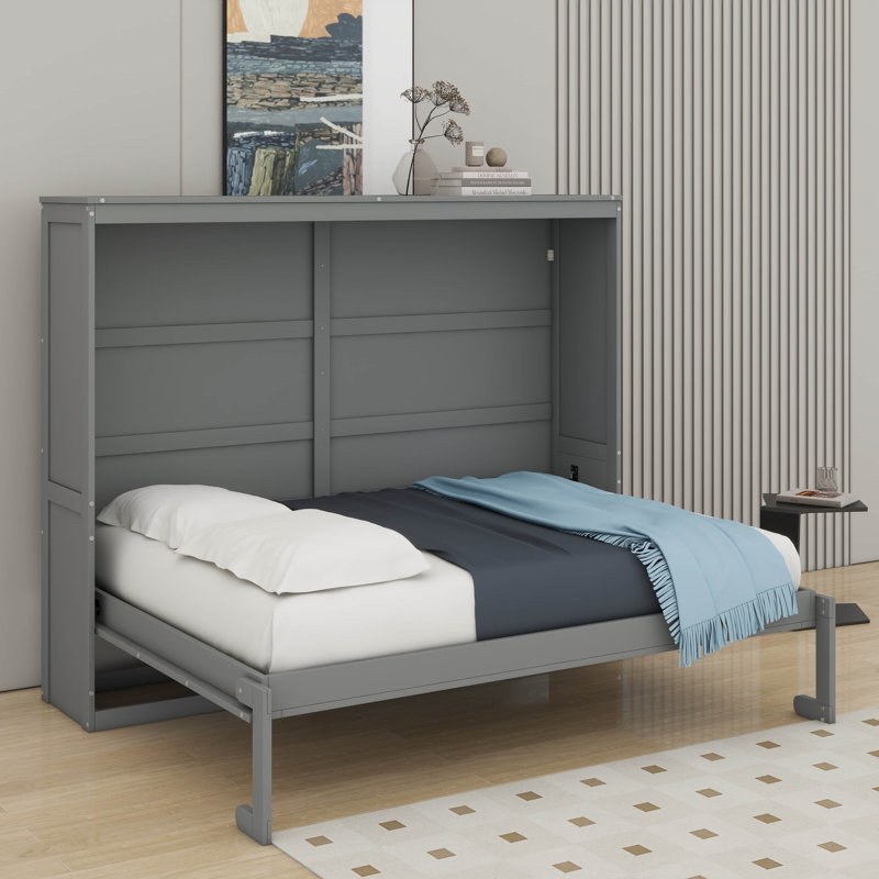 Lit escamotable double pleine grandeur, gris