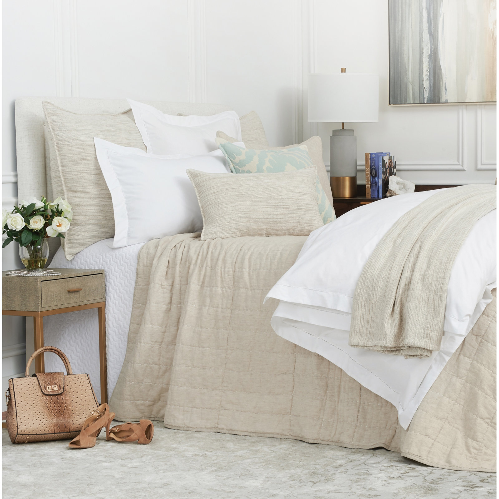 Fielder Linen Quilt Set, King Quilt, Natural