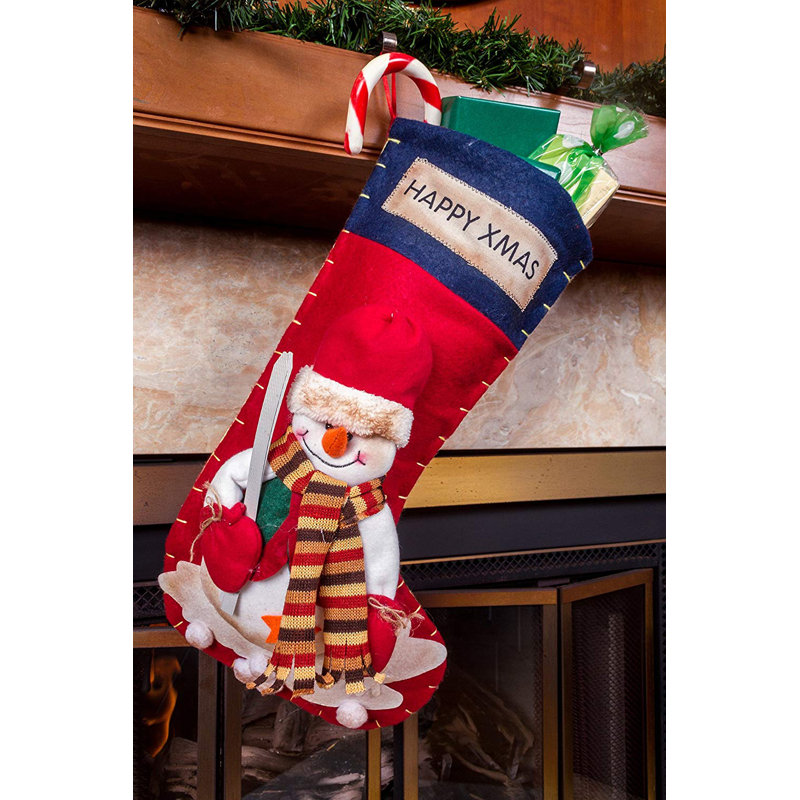 Large chaussette de Noël, Bonhomme de neige 3D
