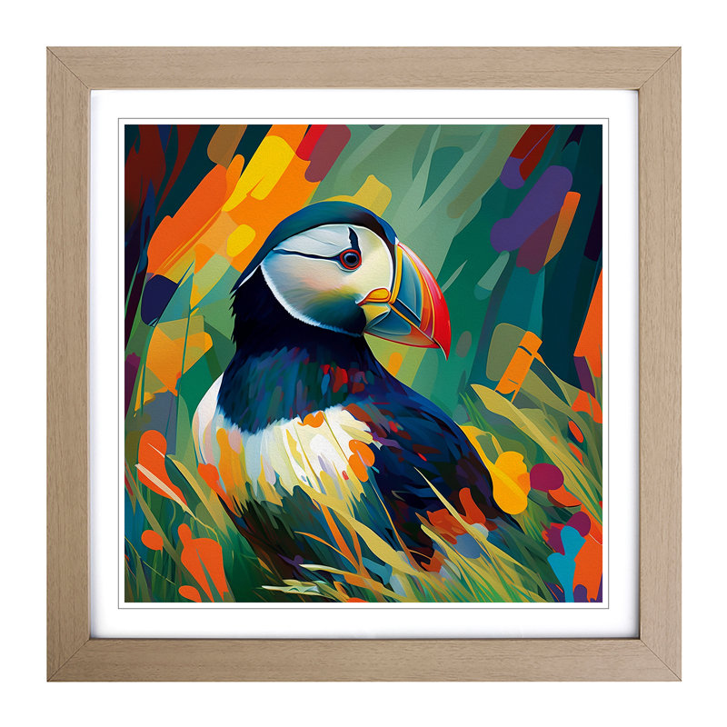 Puffin Fauvism - Framed Print, Oak