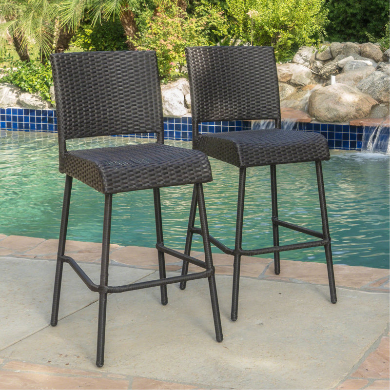 Ensemble de 2 tabourets de bar 29 po en rotin PE sans accoudoirs, gris, Marron foncé