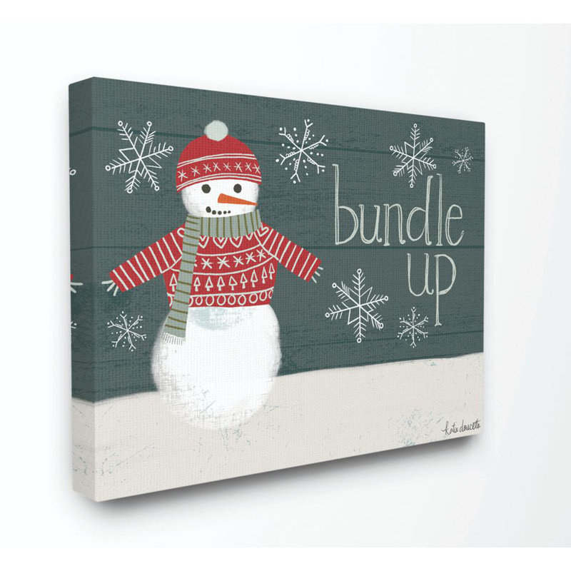«Bundle Up Snowman» - Impression, Toile tendue, H 36 po x l 48 po