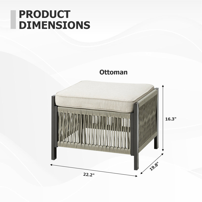 Ensemble de 2 repose-pieds d'extérieur en osier PE avec coussin beige pour cour ou terrasse