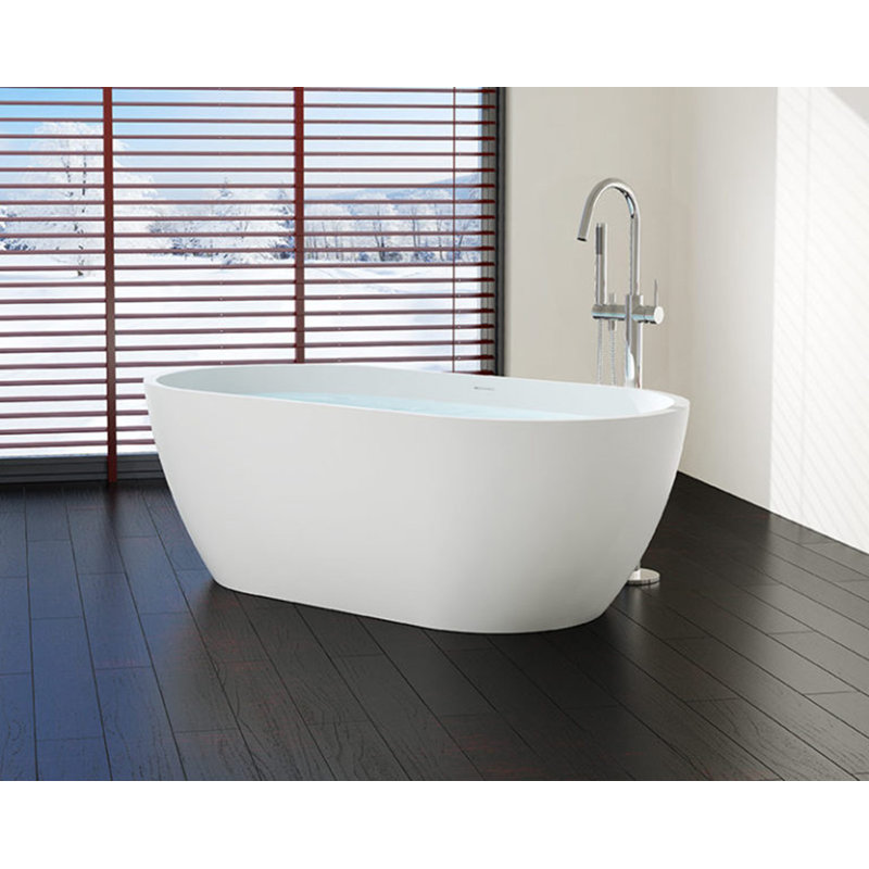 Badeloft 66.9" x 27.5" Freestanding Soaking Stone Resin Bathtub with Overflow and Drain BW-02-L-M in Matte White, Matte White