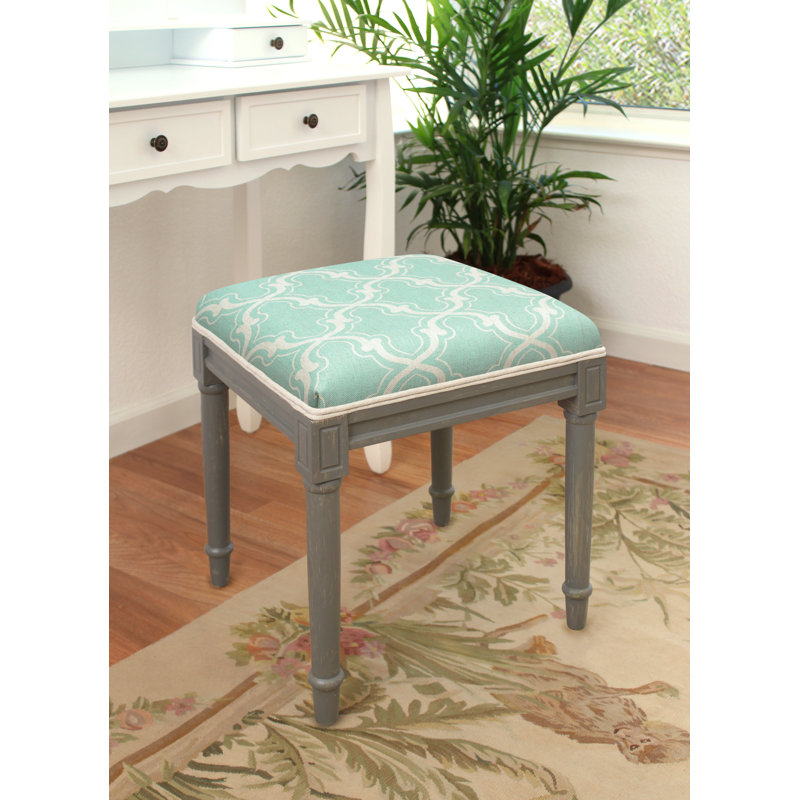 Pangle Solid Wood Accent Stool, Aqua, White