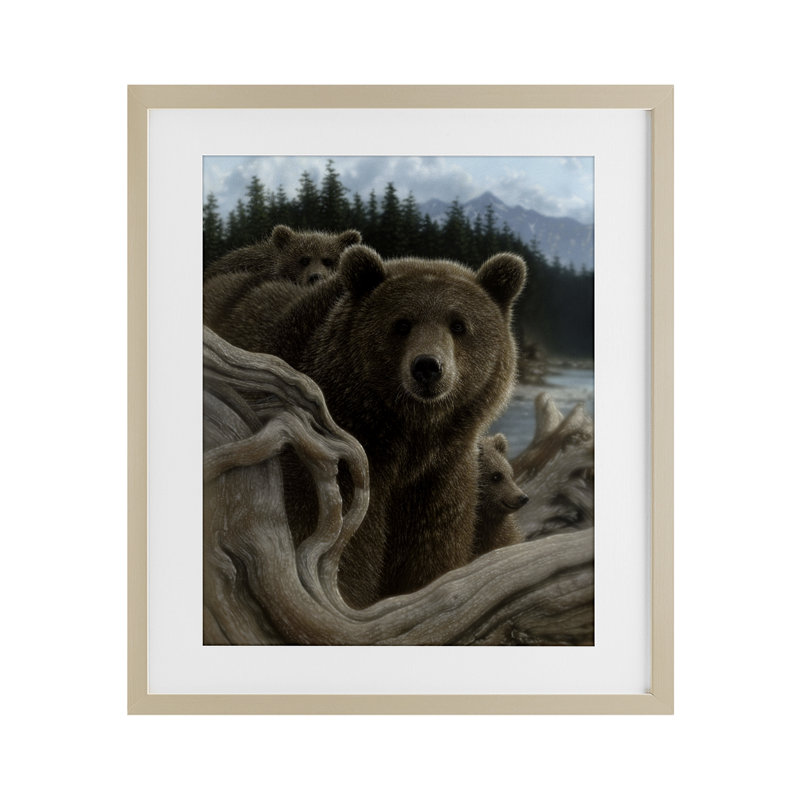 «Backpacking Mother Bear», reproduction encadrée sous verre, conception de Collin Bogle, Cadre de récolte en pin