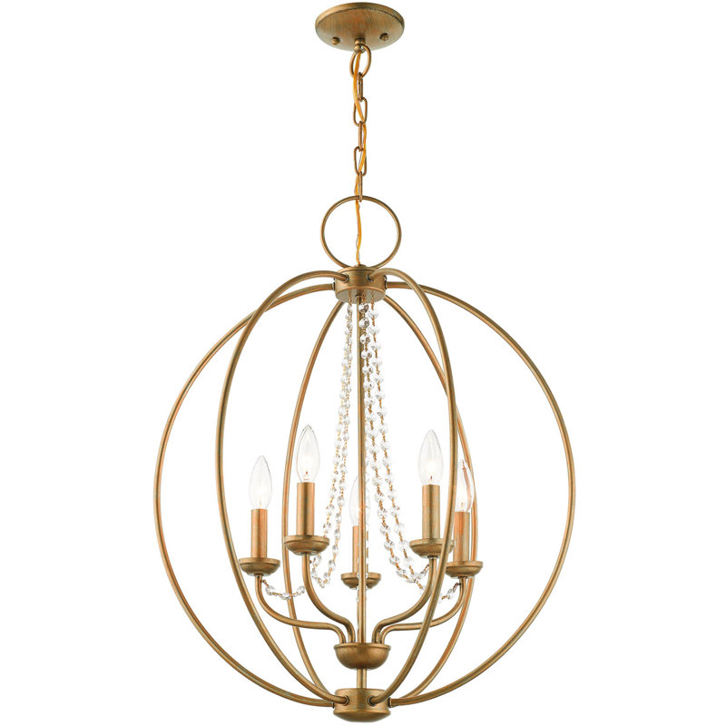 Lustre à 5 lumières Zayan, Feuille d'or antique