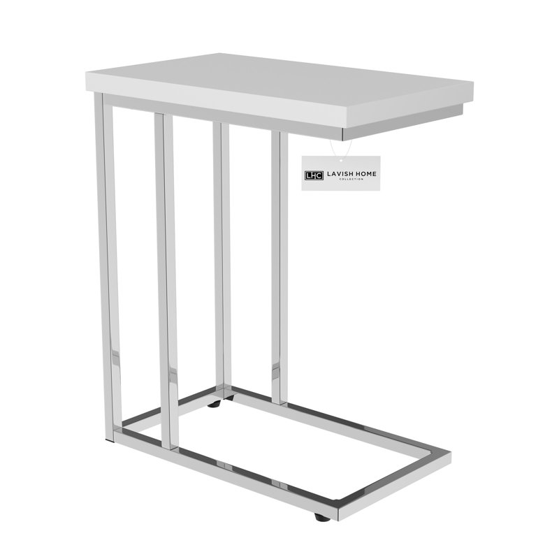 Brockett C-Shaped Sofa Side Table - Modern End Table, Laptop Tray, or Compact Bedside Nightstand, White