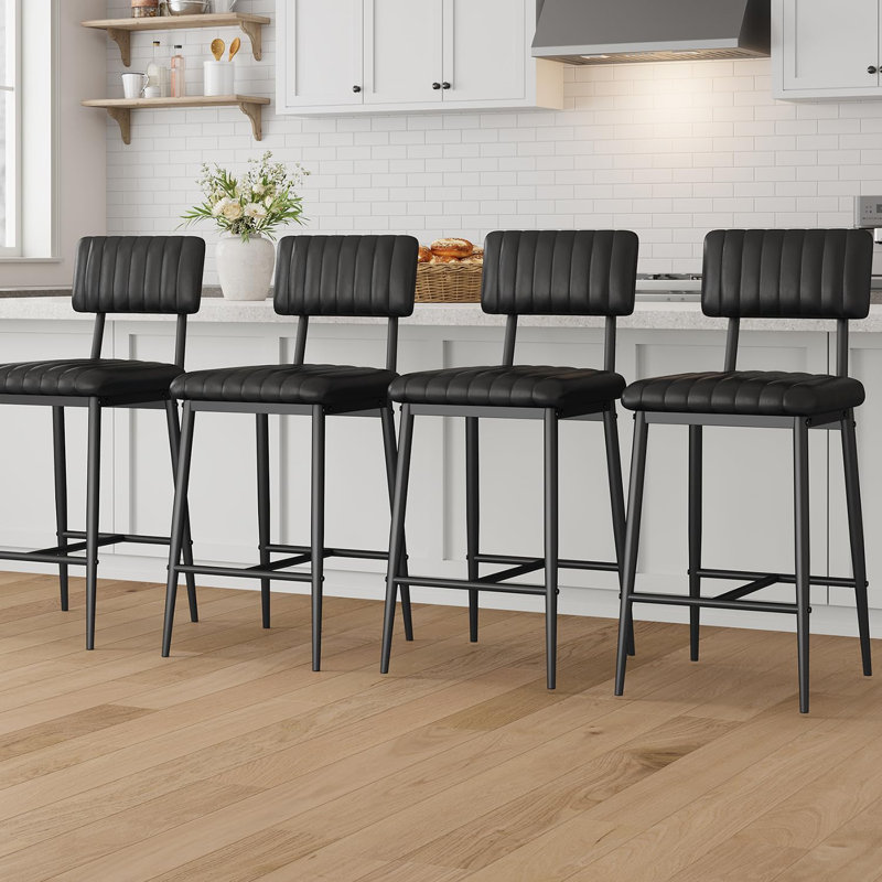 Ensemble de 8 tabourets de bar, chaises de comptoir rembourrées avec dossier et repose-pieds, noir, 8