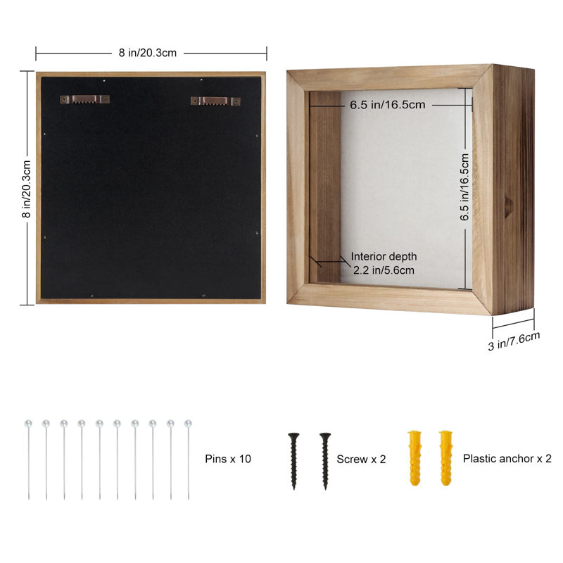 Shadow Box Frame 8 X 8 Shadowbox Display Case Picture Frame With Glass Window Door Memorabilia Wedding Bouquet Flowers Medals Military Photos Memory Box - Carbonized