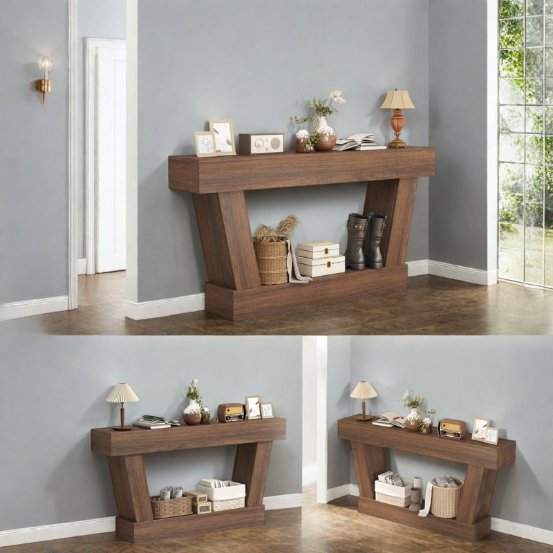 Canapé spacieux et consoles avec rangement, entrée rustique marron en MDF