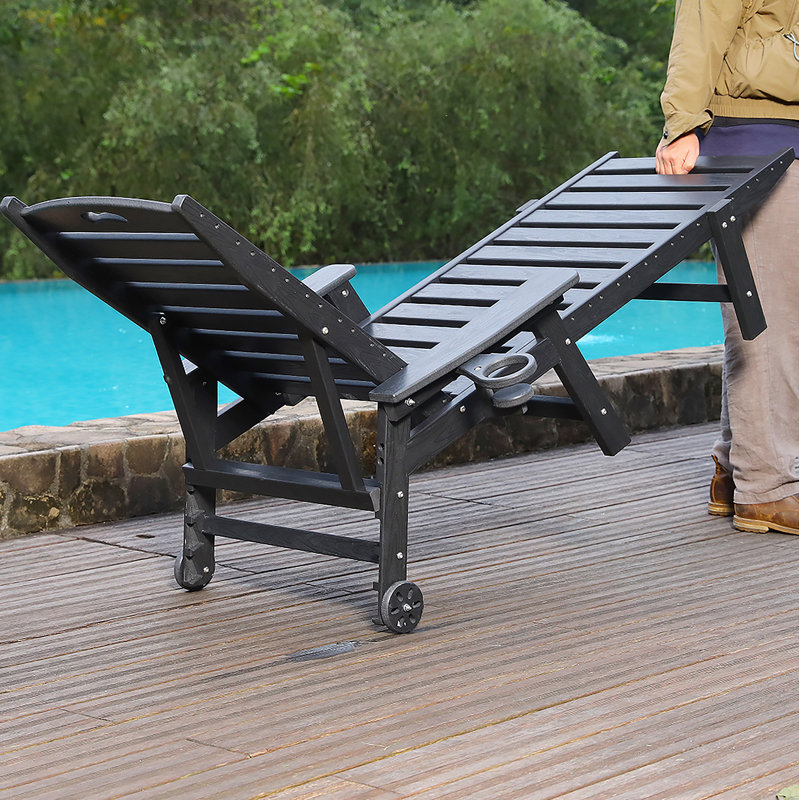 Outdoor Chaise Lounge With 4-Position Adjustable Backrest For Patio, Poolside, Deck, Gray