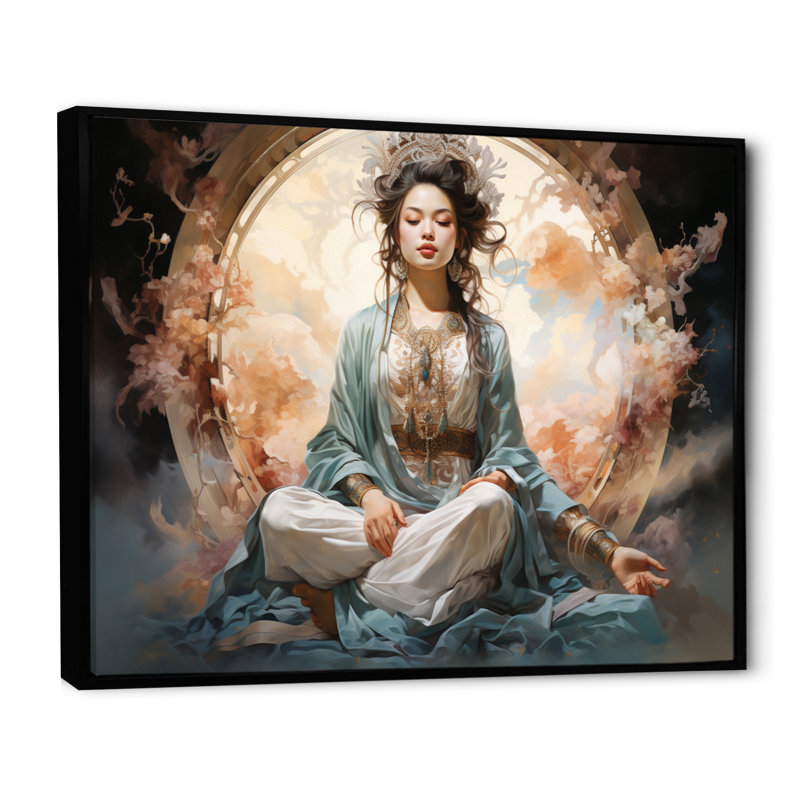 Art asiatique, bodhisattva Grace I - impression, H 30 po x l 40 po x P 1,5 po, Cadre flottant noir