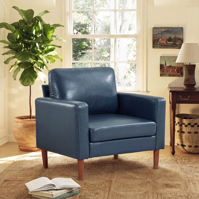 37 " Chenille Accent Chair, Royal Blue Faux Leather