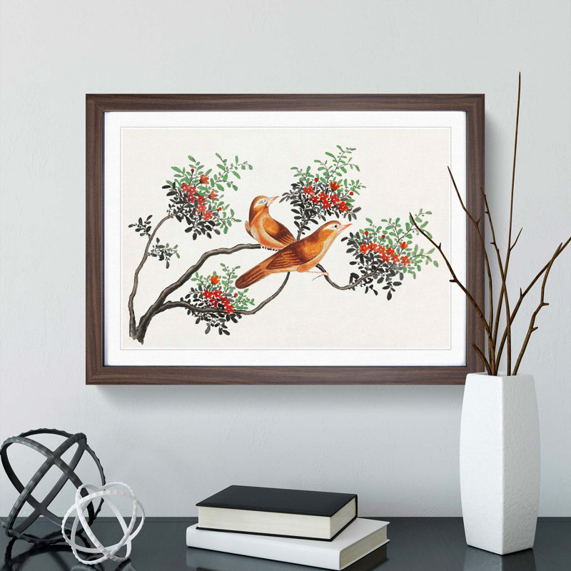 Birds of China - Picture Frame Painting Print, 36cm H x 48cm W x 2cm D, Walnut Framed