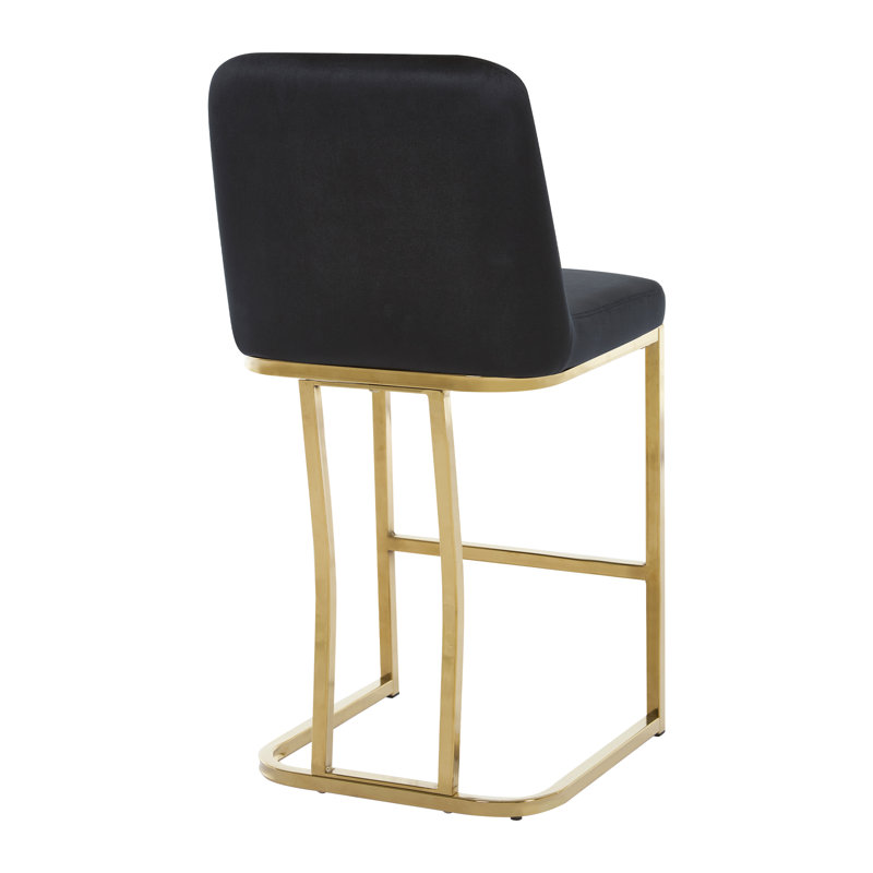 Set of 3 Upholstered 24'' Height Counter Stools With Metal Frame, Black, 3 Pieces