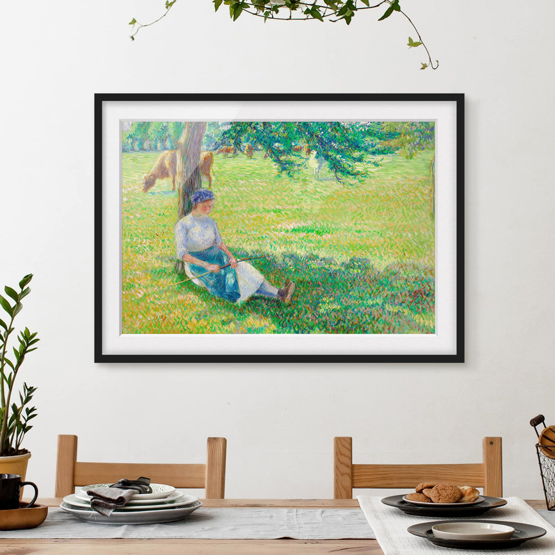 Gerahmtes Poster Cow Herder von Camille Pissarro