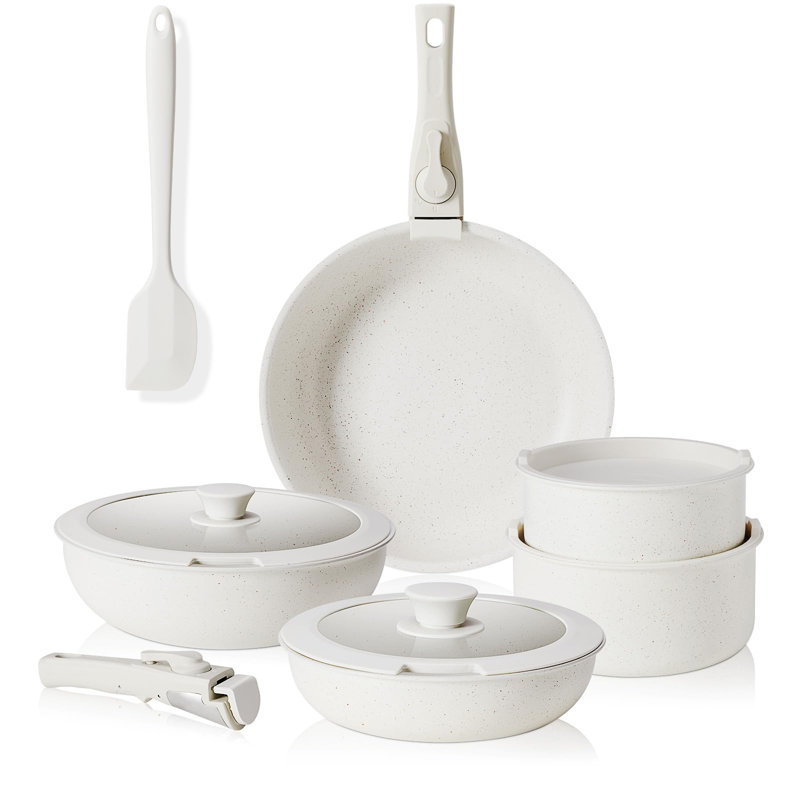 Ensemble 12 pièces de batterie de cuisine en granit antiadhésif, casseroles et poêles pour la maison, Noir, noir, noir, noir