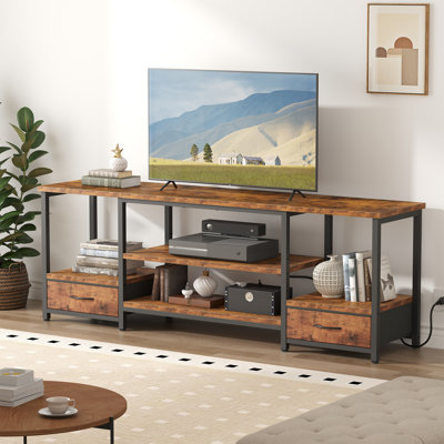 TV Stand with Fabric Drawers, Entertainment Center TV Stand for 55-65/55-75 inch, TV Console Table with Open Storage Shelves, Media Console Charging S by 17 Stories