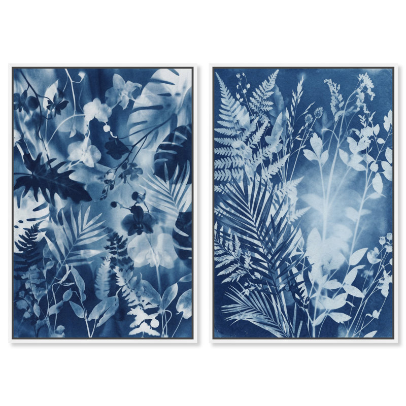 Blue Folliage Set Set by Oliver Gal, 31"H x 46"W, White Floater Frame