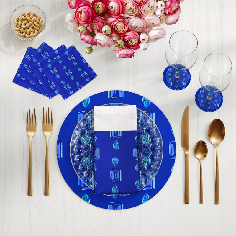 Gem Sapphires Cotton Sateen Cocktail Napkins, Topaz Royal