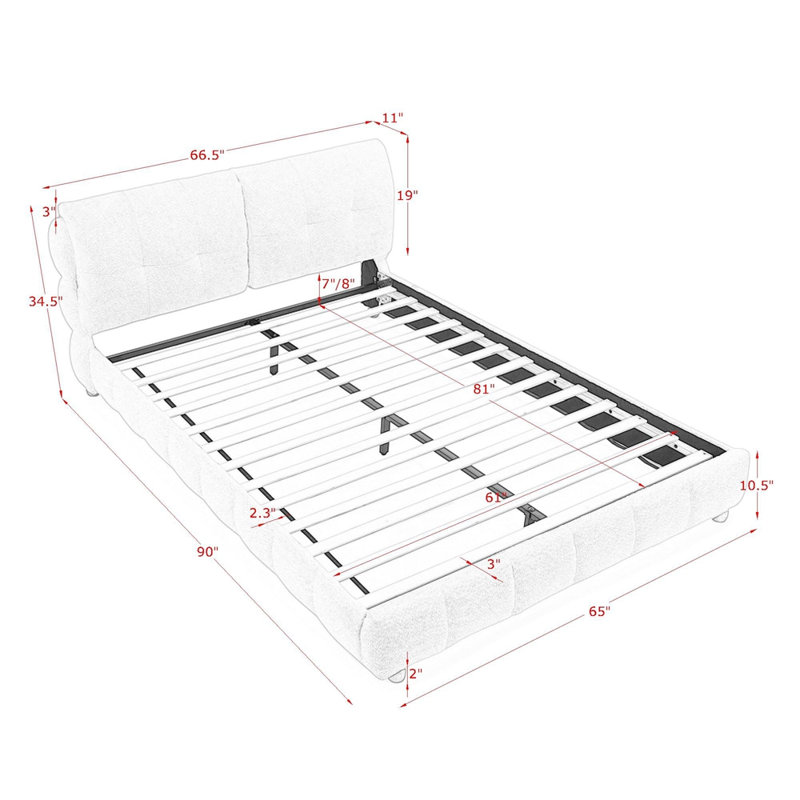 Lit plateforme tapissier Boucle, Grand lit