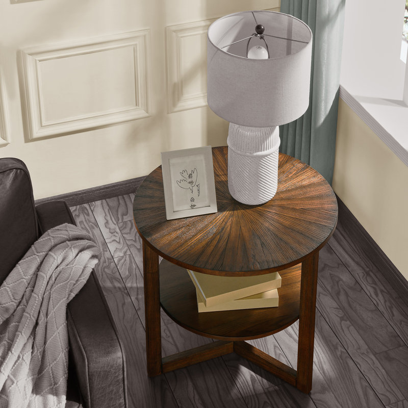 Table de bout à piédestal avec rangement Freyha, Brun, H 24 po x l 25,2 po x P 25,2 po