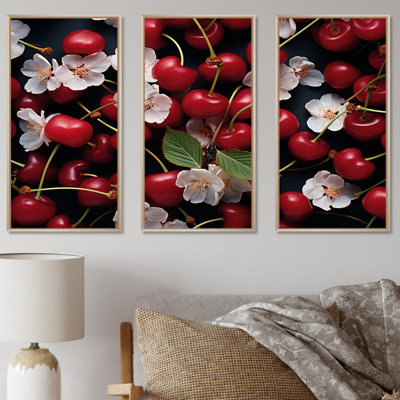 Red Cherry Sundae Delight - Art mural cerise, Cadre flottant brun, H 40 po x l 60 po