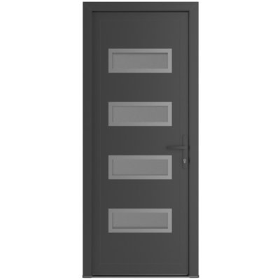 Porte d'entrée extérieure prémontée en PVC-Métal-Plastique Manux 8113 Gris Anthracite pour bureaux, commerces et habitations. Convient à l'entrée, au patio et au garage. Largeur : 81 cm x Hauteur : 203 cm. Ouverture à gauche vers l'intérieur.