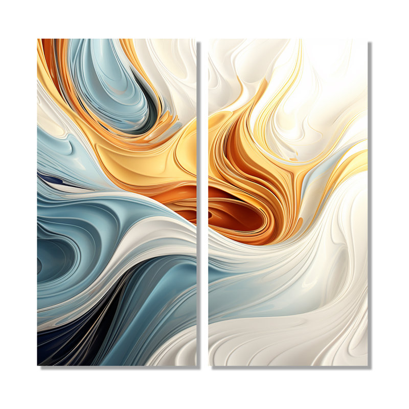 Vague rétro bleue et orange élégance II - art mural moderne, 20" H x 24" W, Wrapped Canvas, Does Not Apply