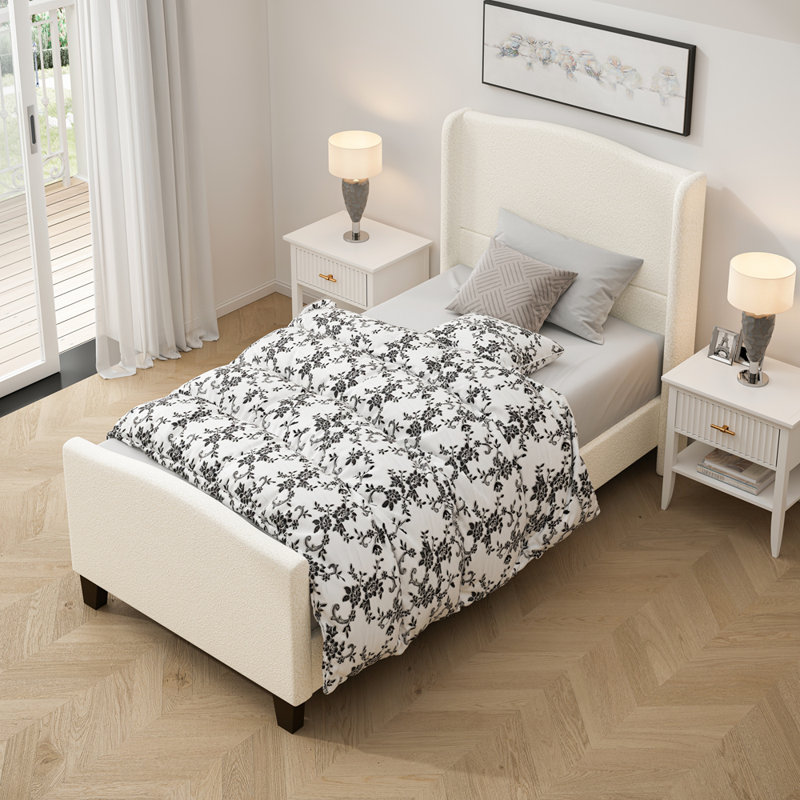 Structure de lit tapissier Teddy, pas besoin de sommier tapissier, Twin, White