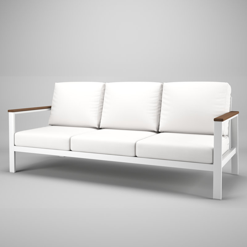 Townsend Metal Outdoor Sofa With Sunbrella Cushion, Brown, Canvas White