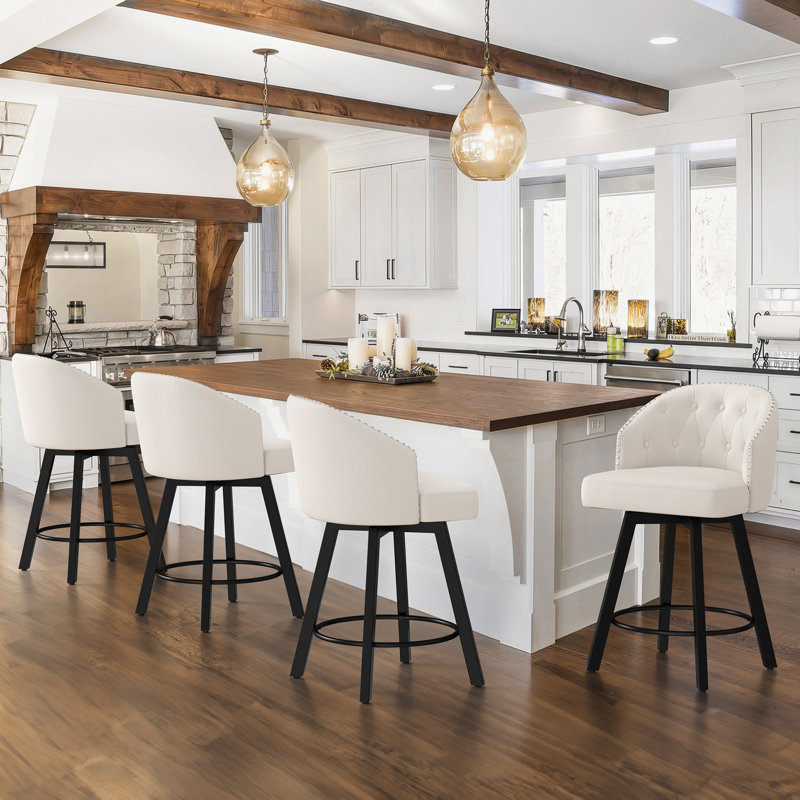 Elyana 25.2'" H Swivel Counter Stools, Antique White Faux Leather