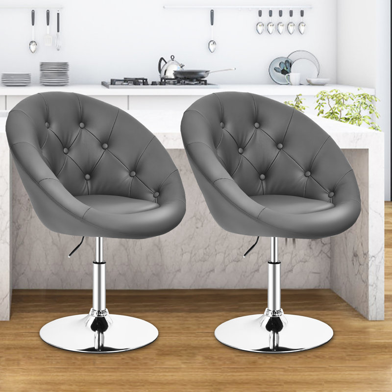 Ensemble de 2 tabourets de bar pivotants Ebern Designs avec dossier capitonné rond gris
