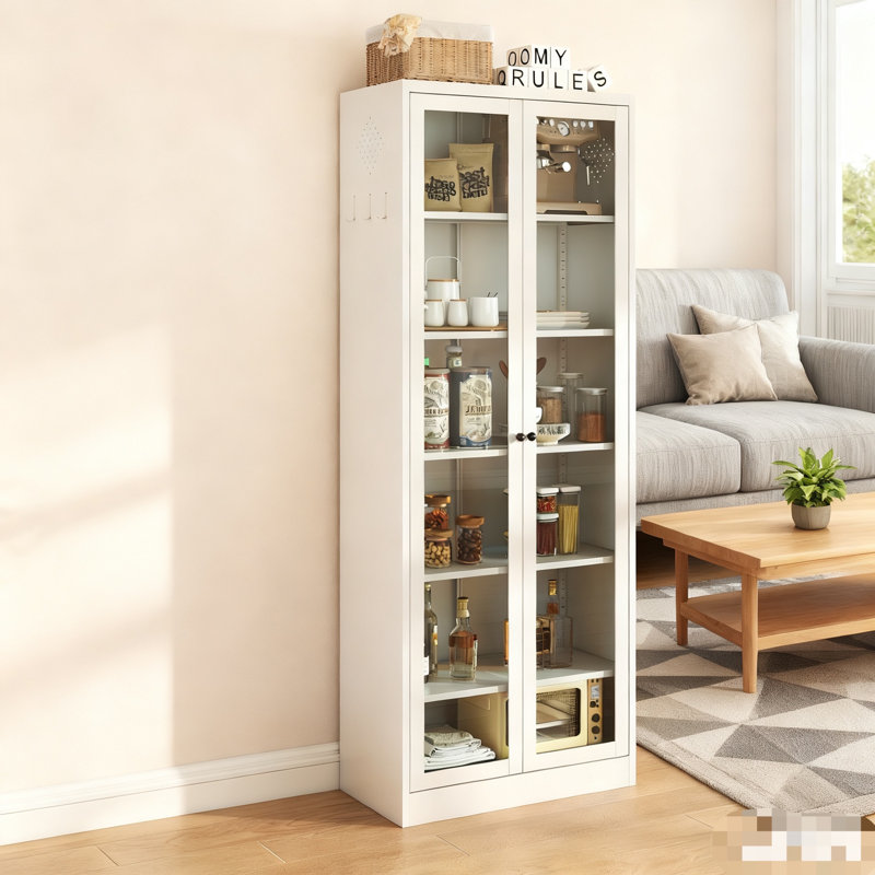 Armoire de cuisine en métal - 72 po de hauteur avec 5 tablettes réglables, armoire autoportante blanche pour cuisine / garde-manger / salle de bain