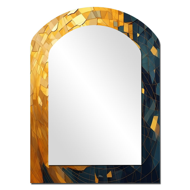 Gold and Black Cubist Visions VI - Cubism Arch Mirror, Gold Asymmetrical Decorative Wall Mirror, Printed Metal Art, 34" x 25"