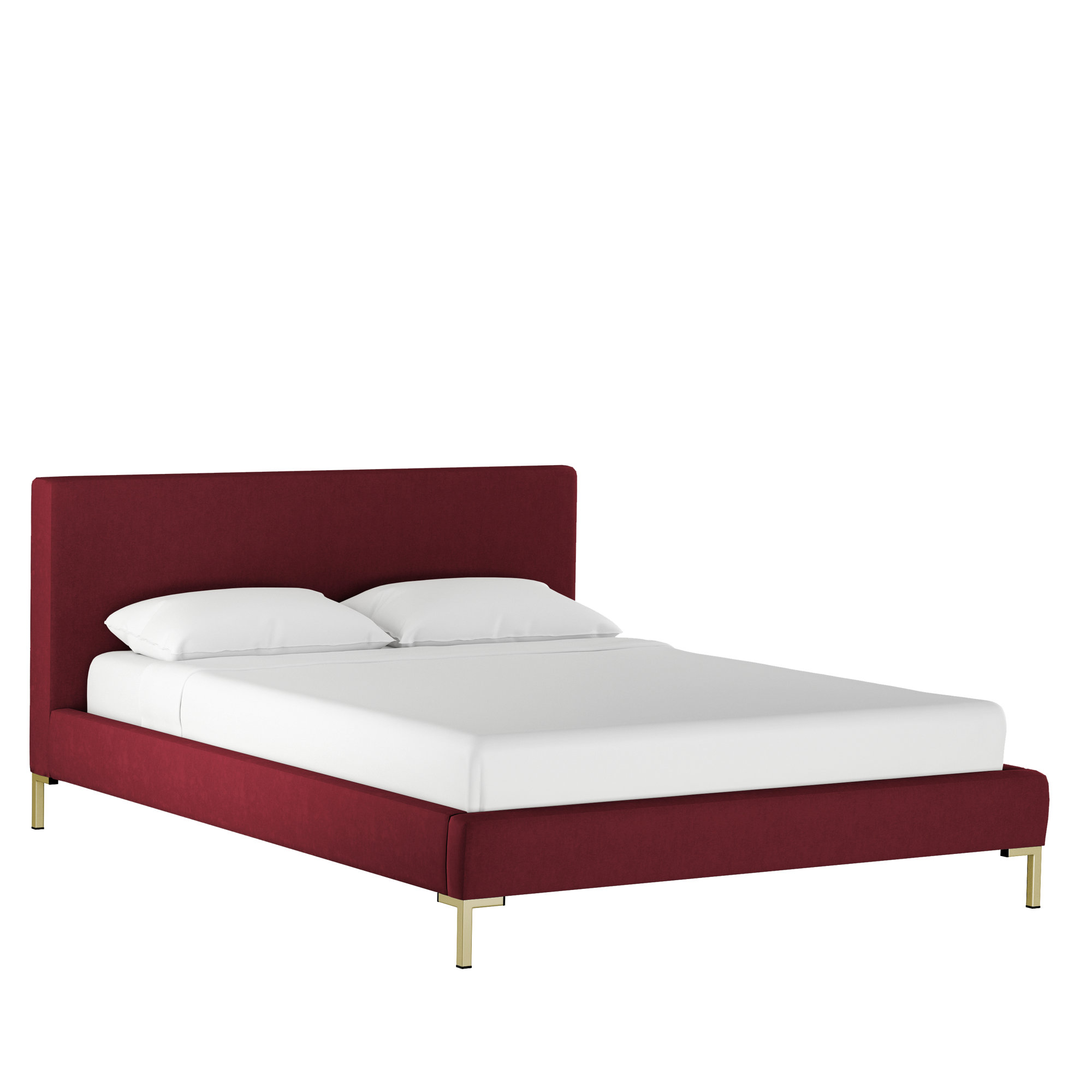 Rand Upholstered Bed, Brass, Classic Berry Velvet, Full