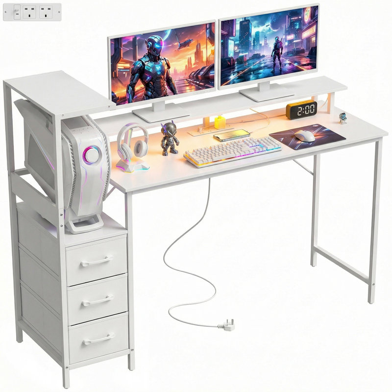 Adjustable L-Shaped Computer Desk, White
