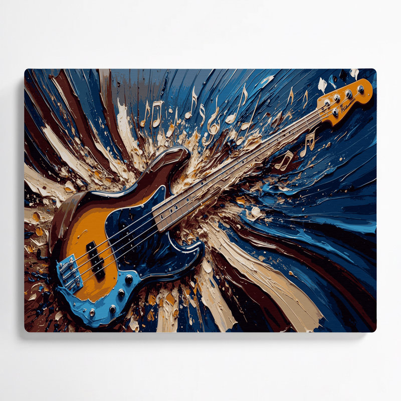 «Music Bass Guitare», art mural en métal mauve, H 16 po x l 20 po