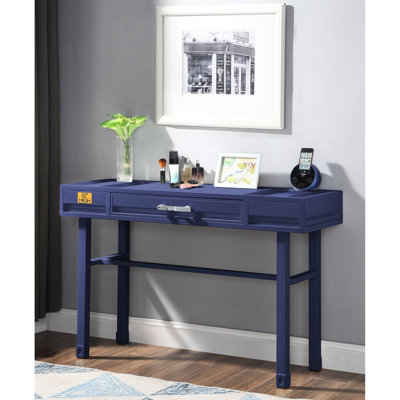 Table de coiffeuse en métal bleue - construction, rangement fonctionnel, cadre de bureau élégant de style industriel élégant, plateau en fer, polyvalente pour différentes utilisations